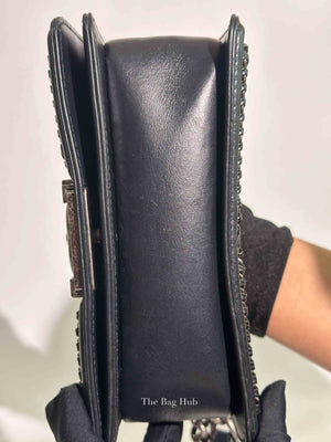 Chanel Charcoal Shiny Goatskin Quilted Small Boy Top Handle Flap Bag