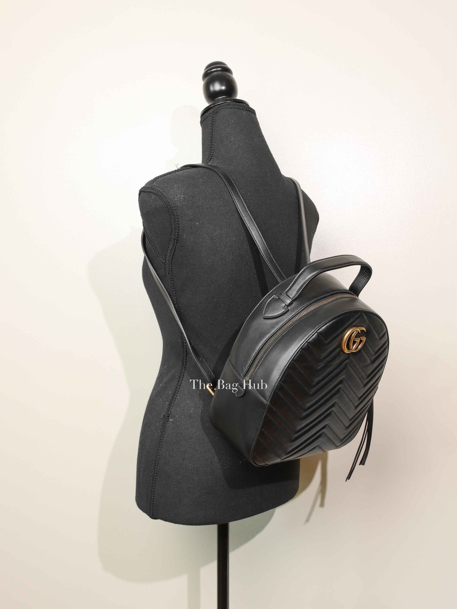 Gucci Black Calfskin Matelasse GG Marmont Dome Backpack