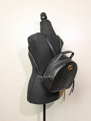 Gucci Black Calfskin Matelasse GG Marmont Dome Backpack