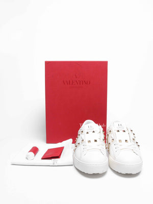 Valentino White Leather Rockstud Untitled Sneakers Size 36