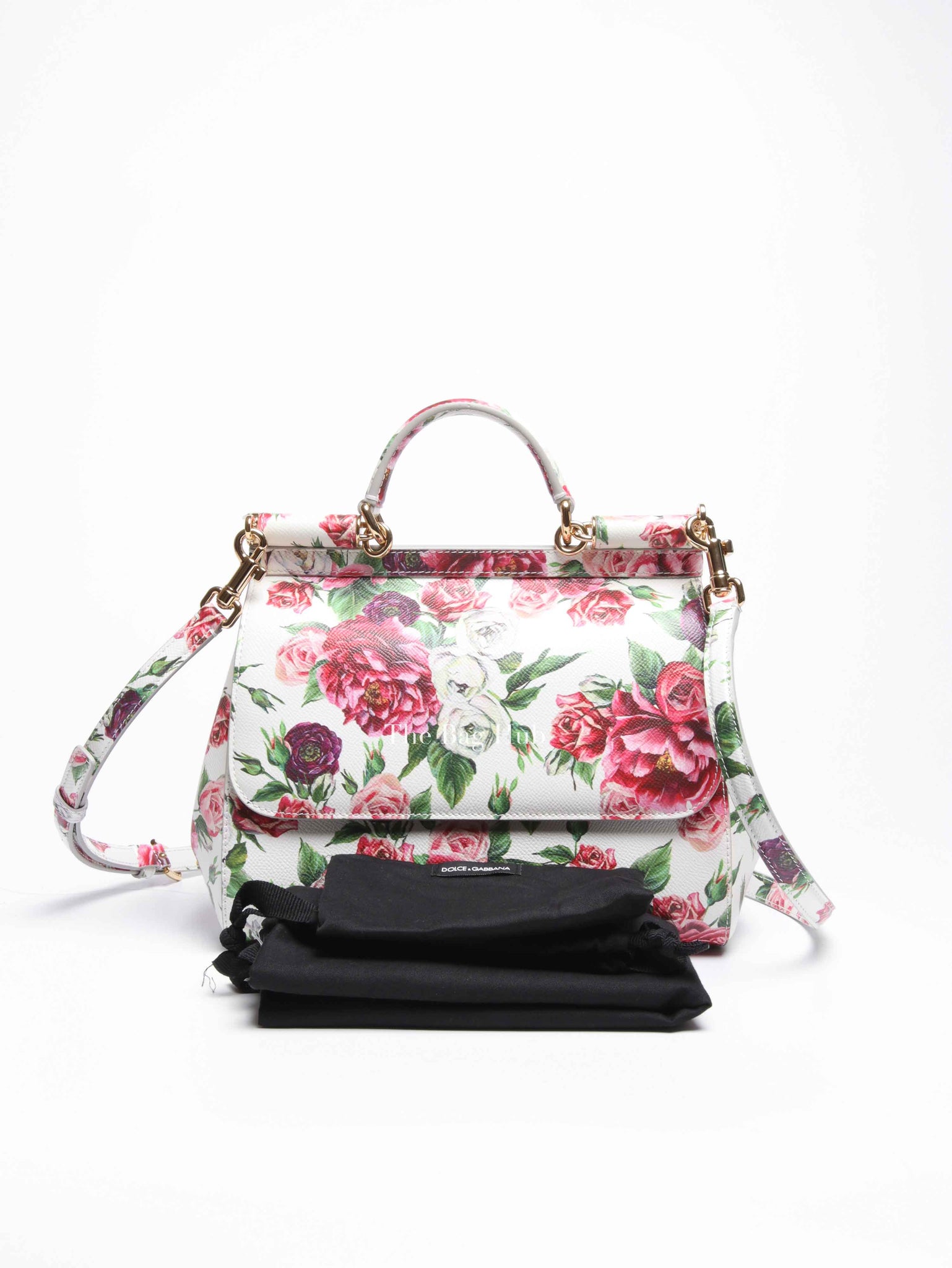 Dolce & Gabbana White Floral Leather Sicily Top Handle Medium Shoulder Bag