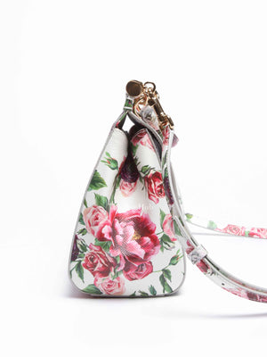 Dolce & Gabbana White Floral Leather Sicily Top Handle Medium Shoulder Bag