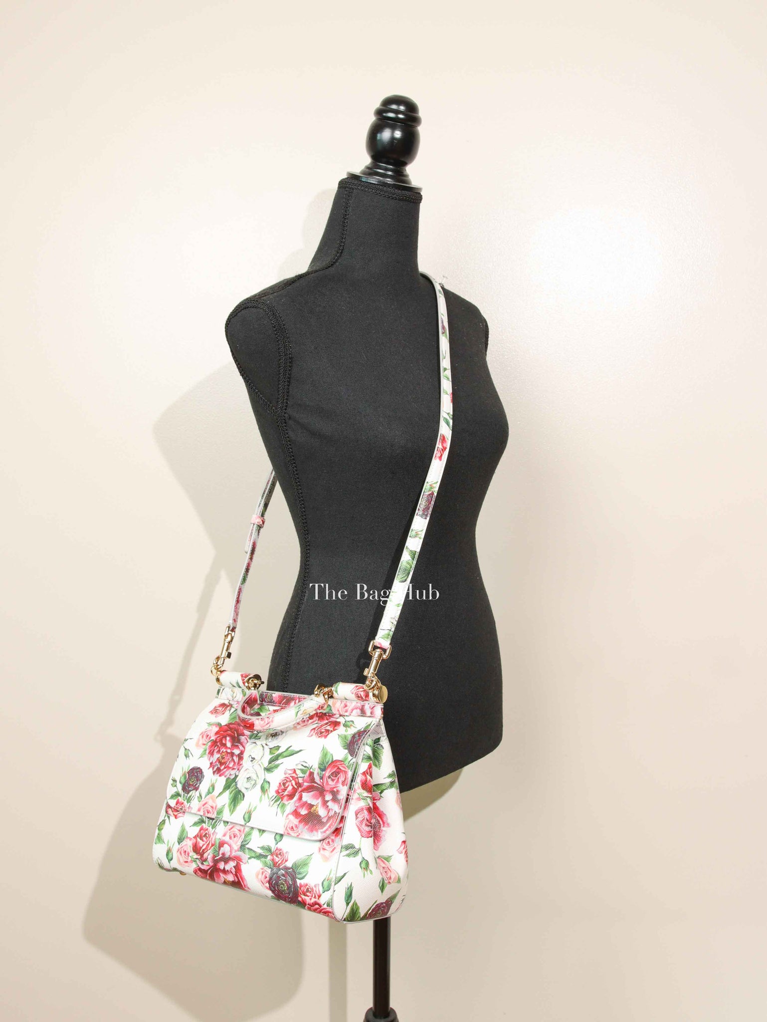 Dolce & Gabbana White Floral Leather Sicily Top Handle Medium Shoulder Bag
