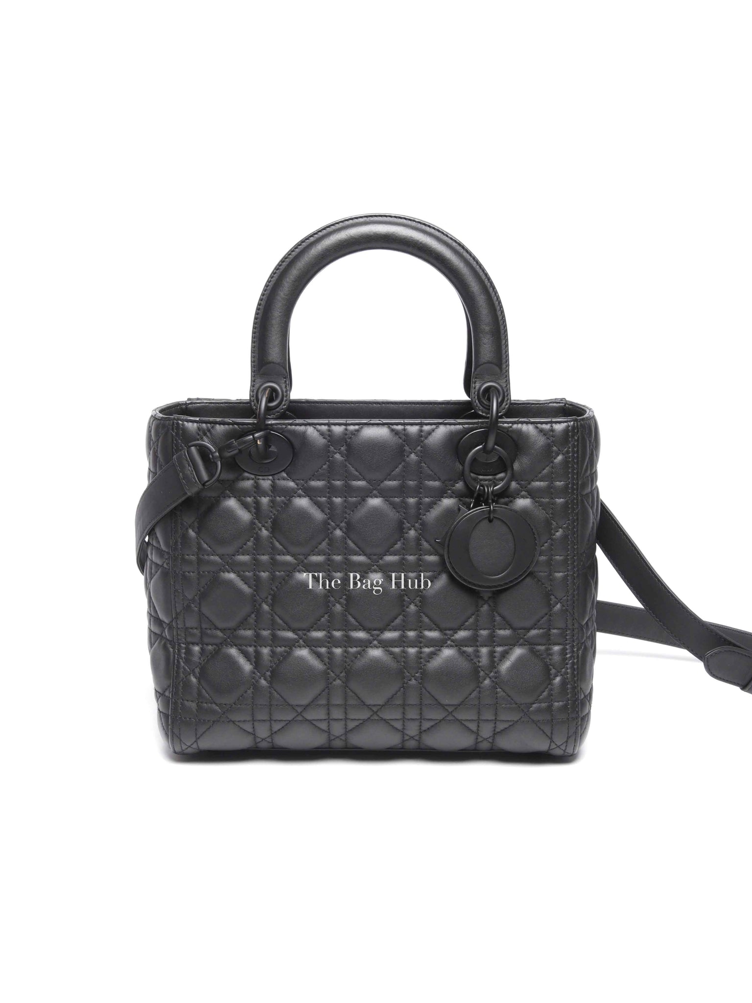 Dior Matte Black Lambskin Lady Dior Medium Bag