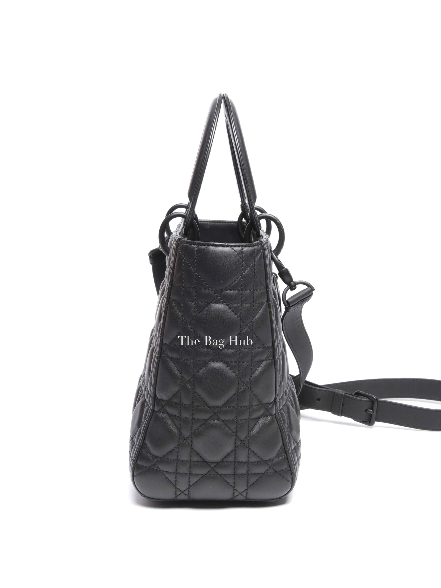 Dior Matte Black Lambskin Lady Dior Medium Bag