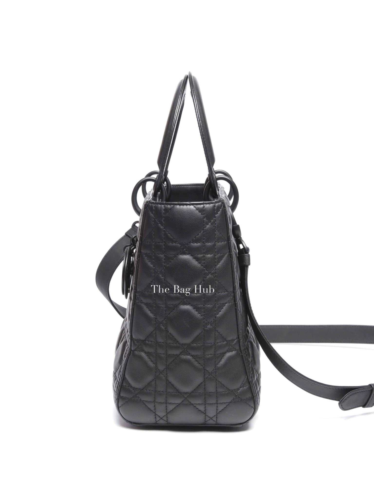 Dior Matte Black Lambskin Lady Dior Medium Bag