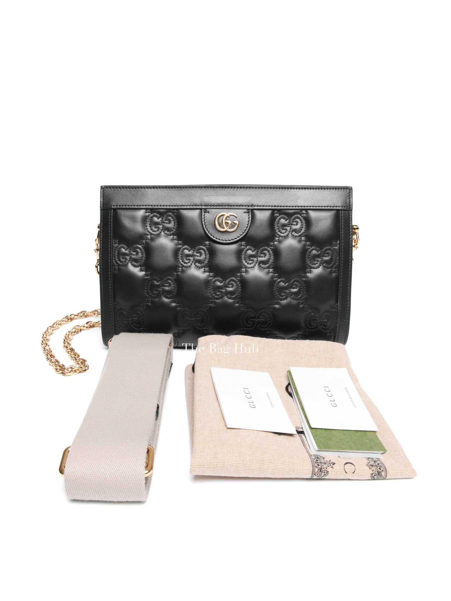 Gucci Black GG Matelesse Leather Slim Chain Small Clutch Bag
