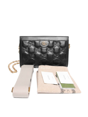 Gucci Black GG Matelesse Leather Slim Chain Small Clutch Bag