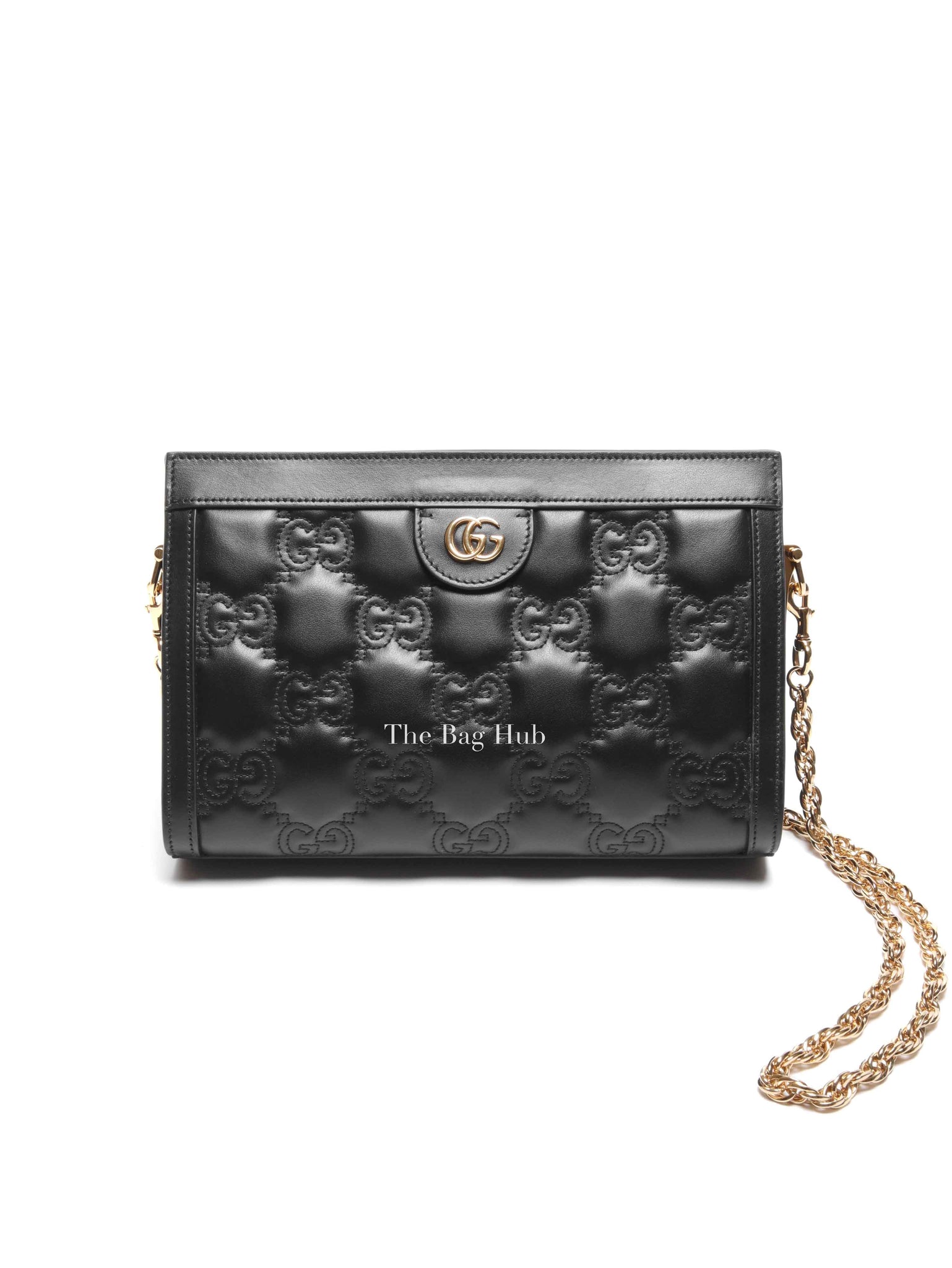 Gucci Black GG Matelesse Leather Slim Chain Small Clutch Bag