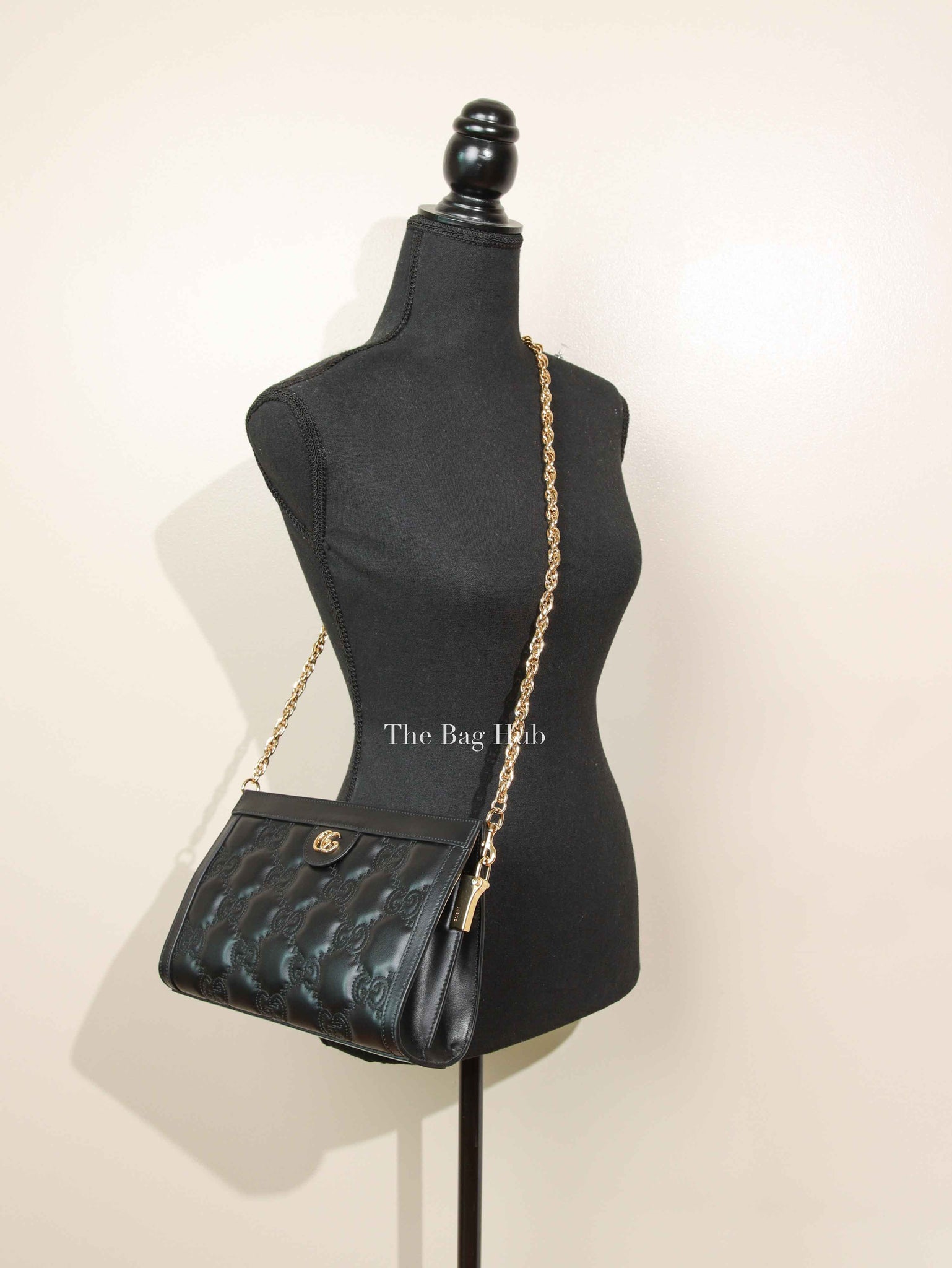 Gucci Black GG Matelesse Leather Slim Chain Small Clutch Bag