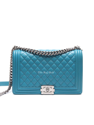Chanel Teal Lambskin Quilted Le Boy Large Bag
