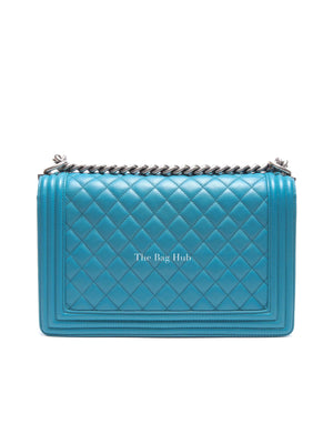 Chanel Teal Lambskin Quilted Le Boy Large Bag