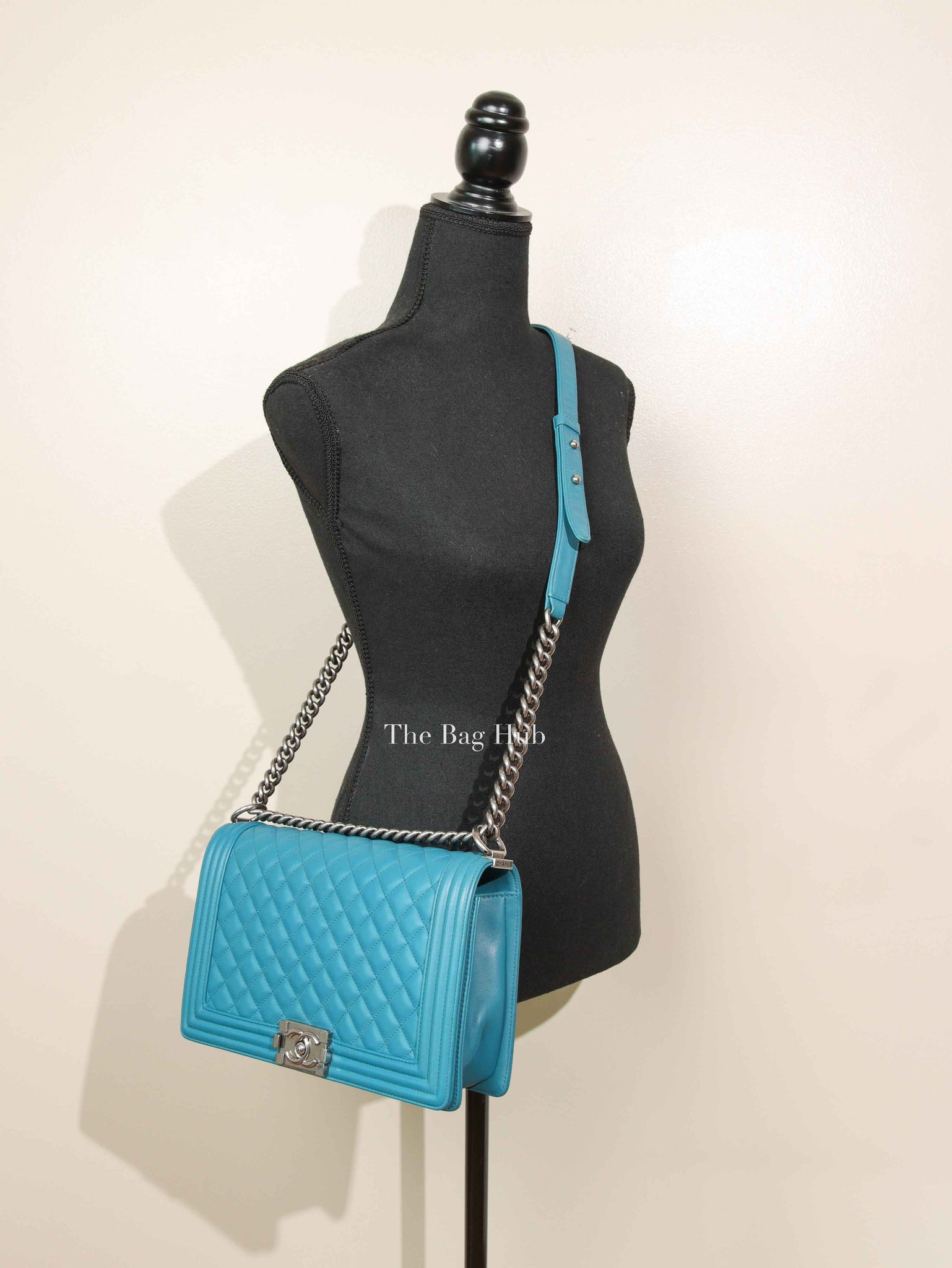 Chanel Teal Lambskin Quilted Le Boy Large Bag
