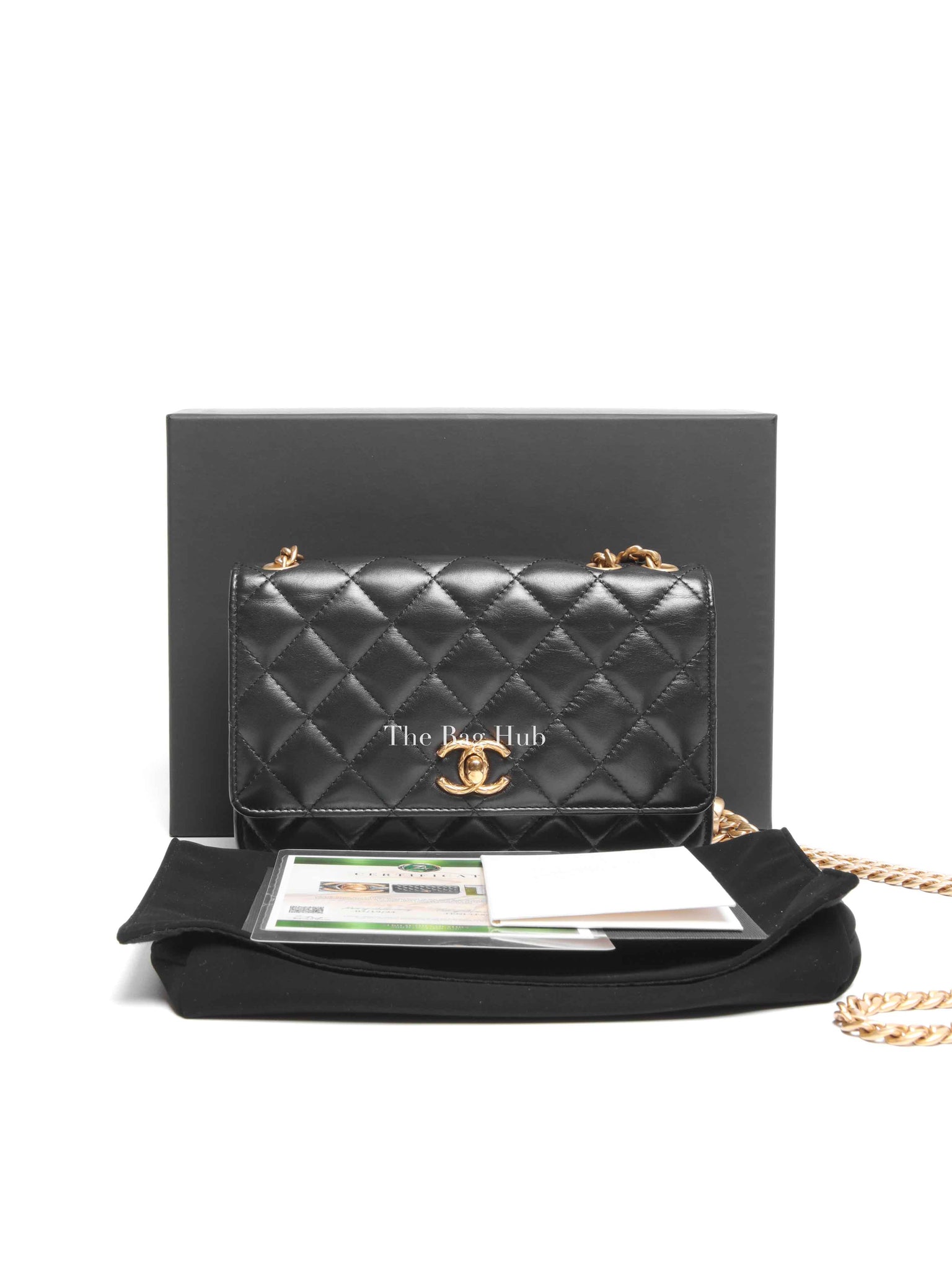 Chanel Black Lambskin Quilted Pillow Crush Wallet On Chain