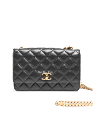 Chanel Black Lambskin Quilted Pillow Crush Wallet On Chain