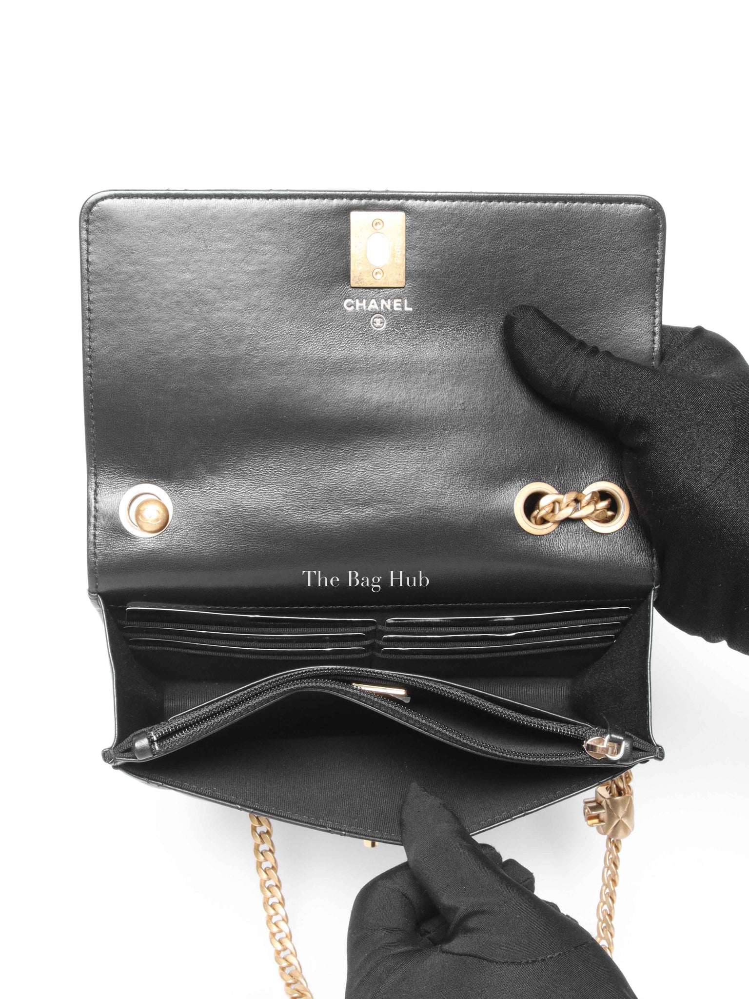 Chanel Black Lambskin Quilted Pillow Crush Wallet On Chain