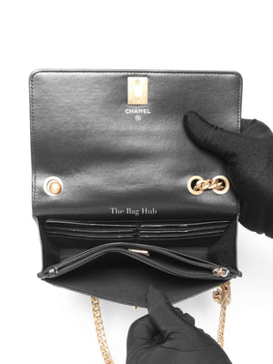 Chanel Black Lambskin Quilted Pillow Crush Wallet On Chain