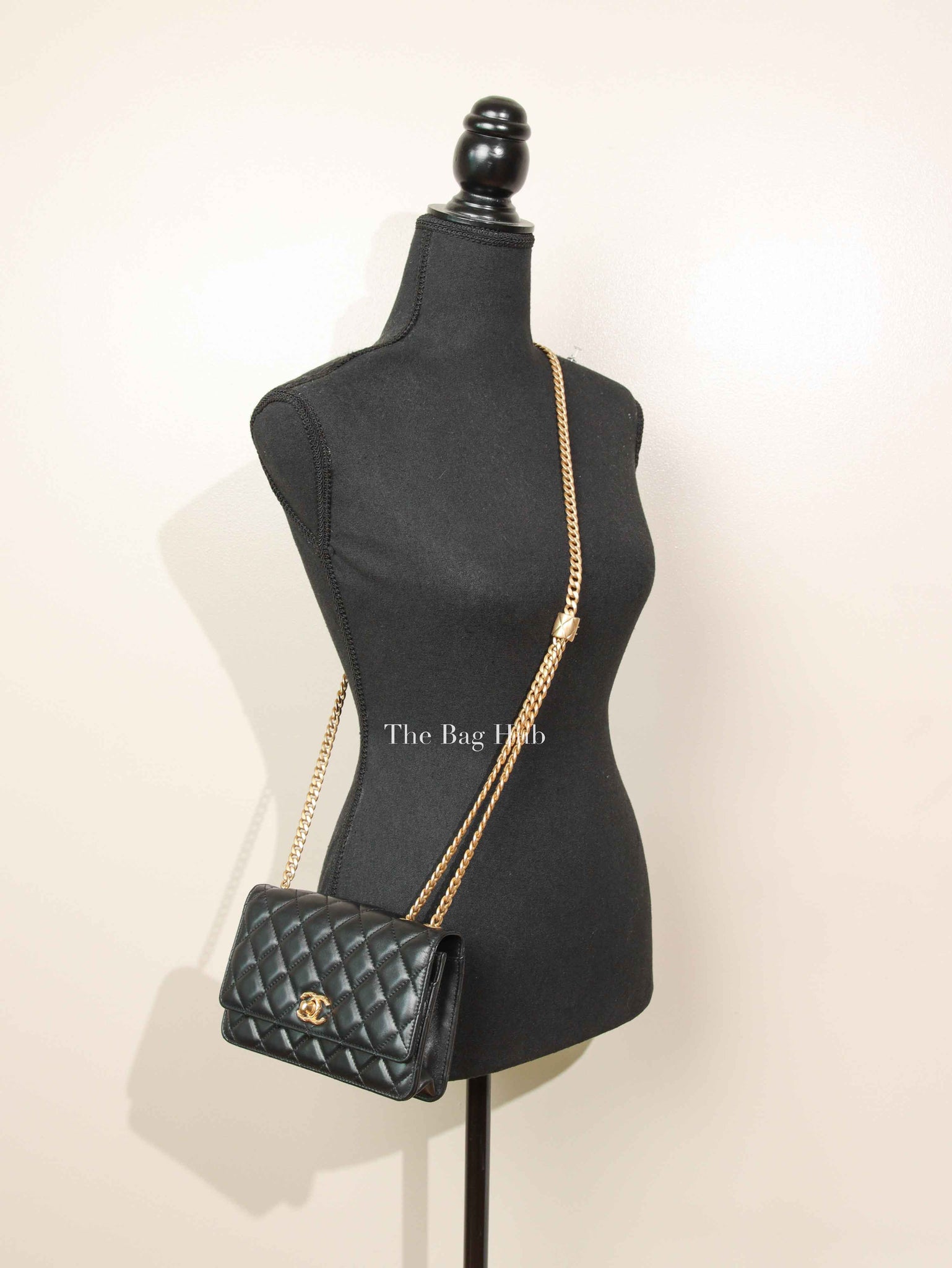 Chanel Black Lambskin Quilted Pillow Crush Wallet On Chain