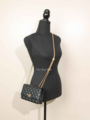 Chanel Black Lambskin Quilted Pillow Crush Wallet On Chain