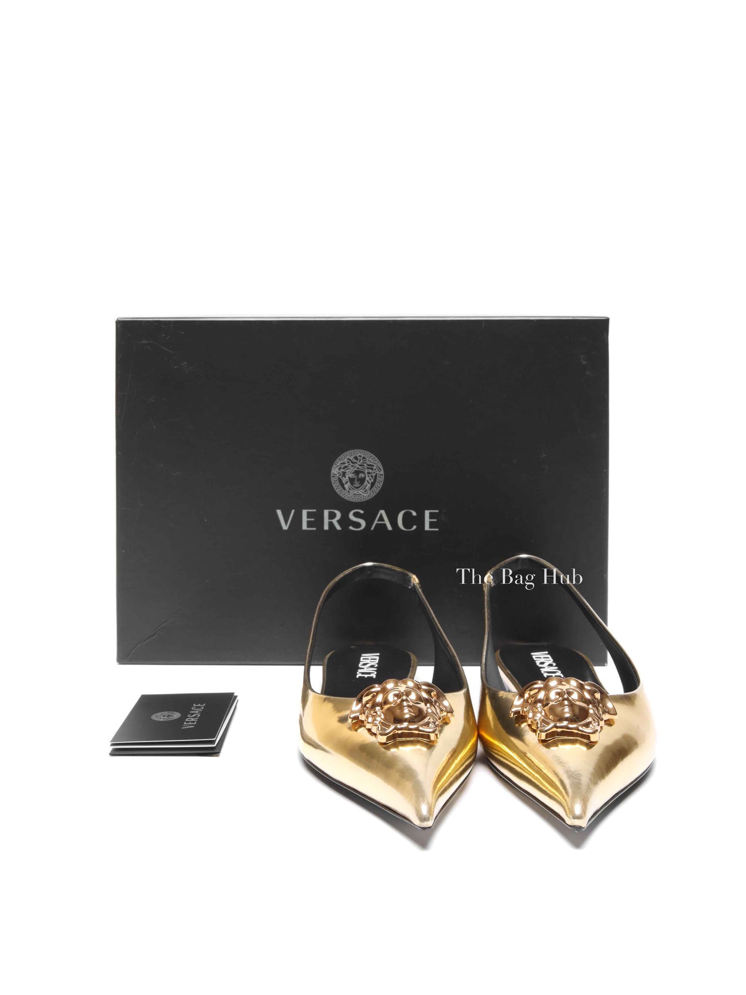 Versace Gold Patent Leather Medusa Slingback Flats Size 40