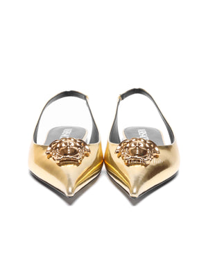 Versace Gold Patent Leather Medusa Slingback Flats Size 40