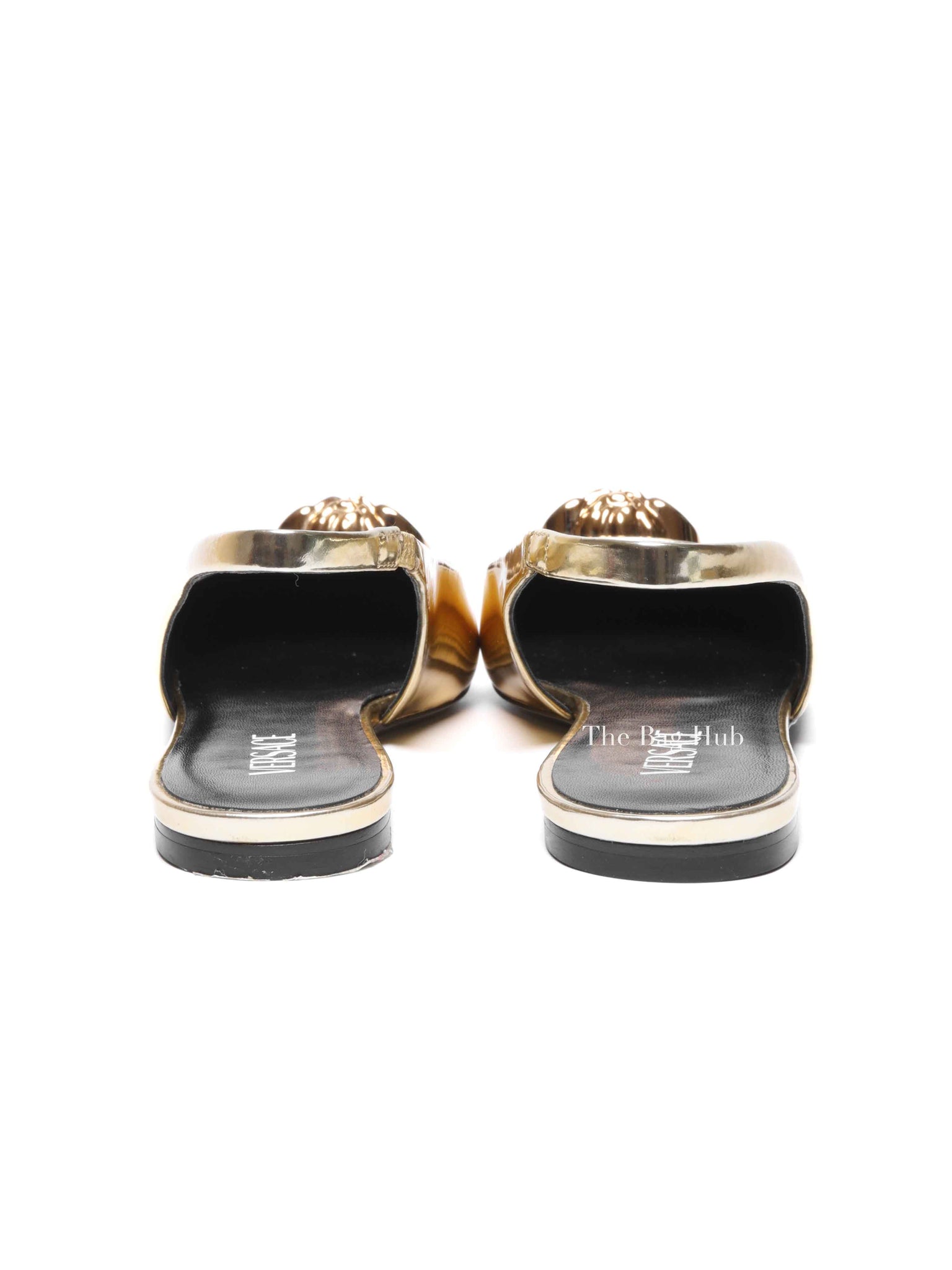 Versace Gold Patent Leather Medusa Slingback Flats Size 40