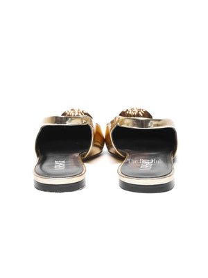 Versace Gold Patent Leather Medusa Slingback Flats Size 40