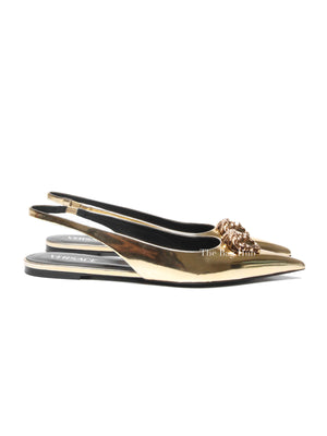 Versace Gold Patent Leather Medusa Slingback Flats Size 40