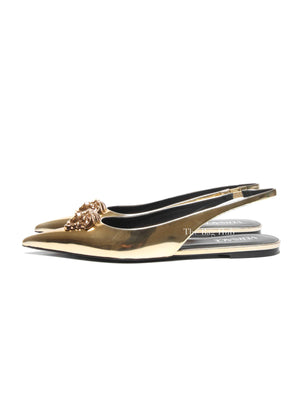 Versace Gold Patent Leather Medusa Slingback Flats Size 40