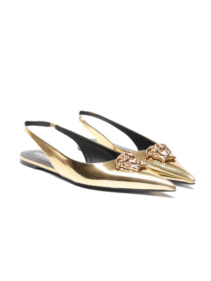 Versace Gold Patent Leather Medusa Slingback Flats Size 40