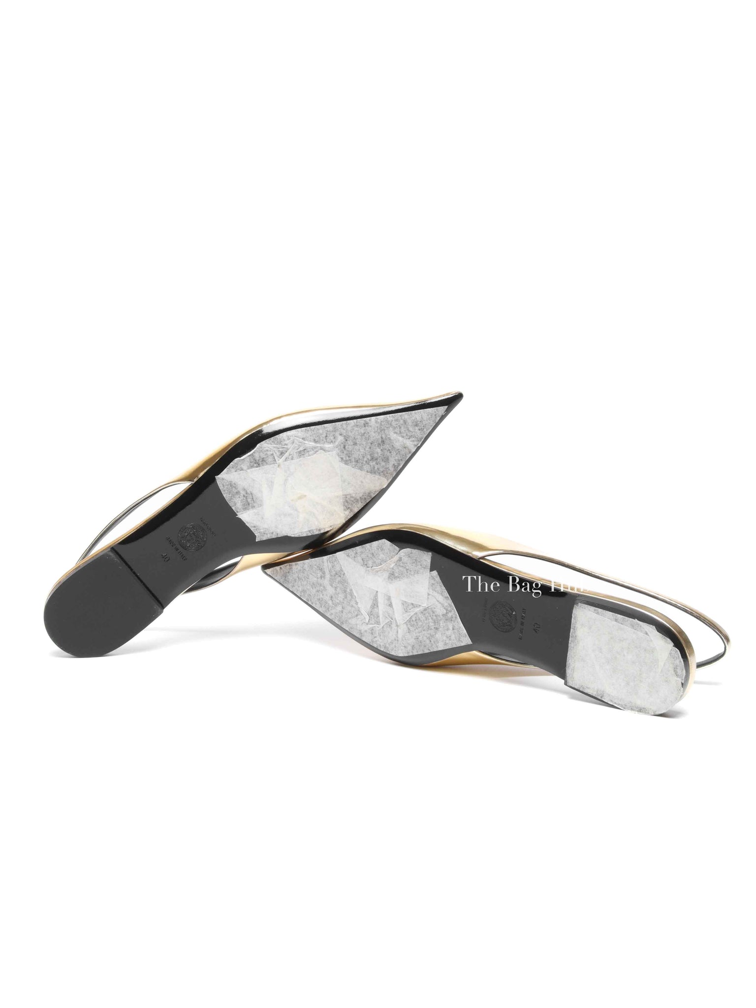 Versace Gold Patent Leather Medusa Slingback Flats Size 40