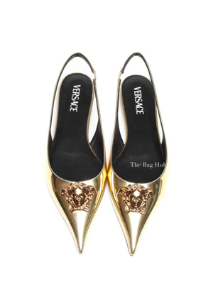 Versace Gold Patent Leather Medusa Slingback Flats Size 40