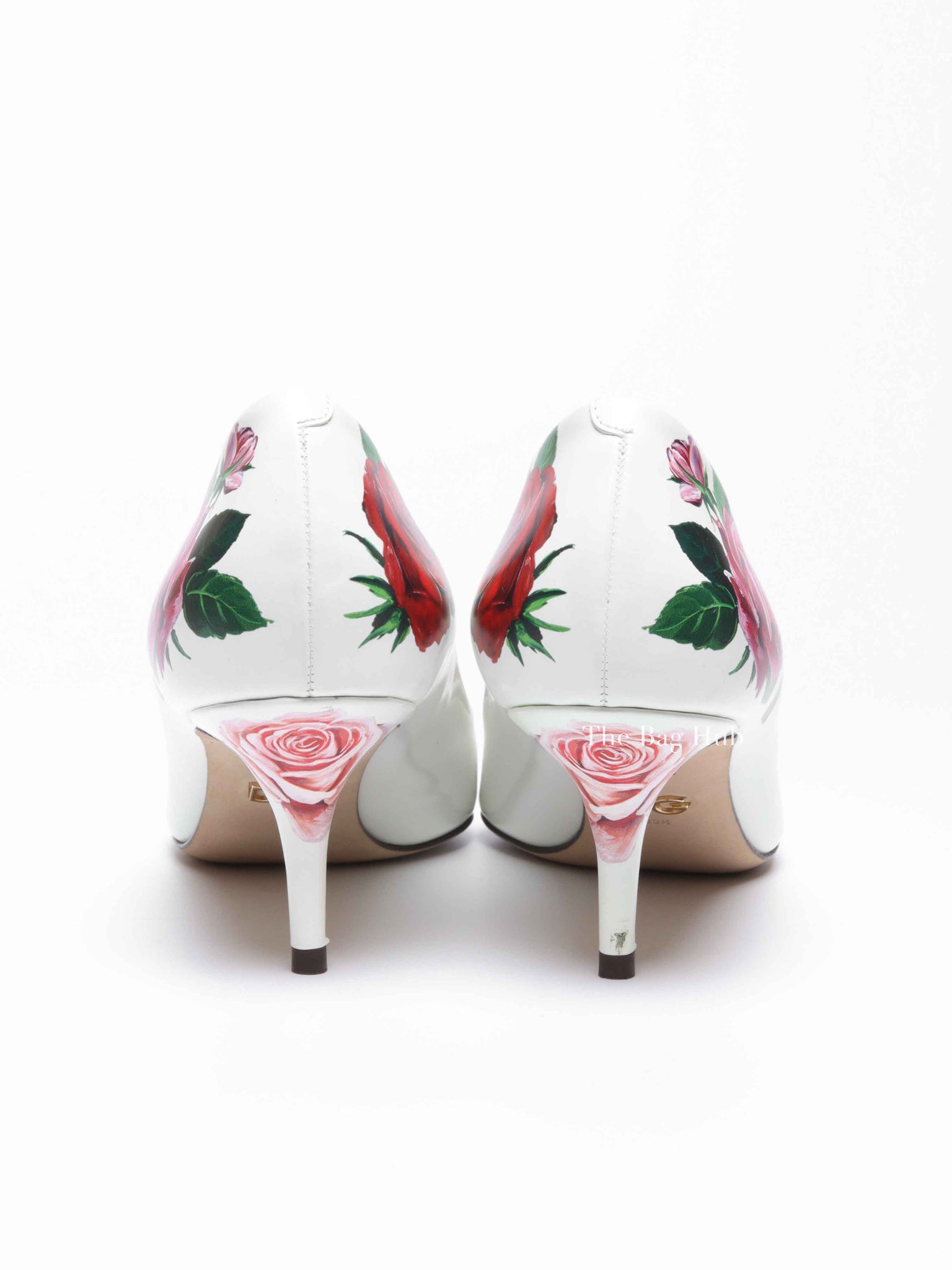 Dolce & Gabbana White Leather Jeweled Floral Print Pointed Toe 65mm Pumps Size 39.5