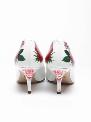Dolce & Gabbana White Leather Jeweled Floral Print Pointed Toe 65mm Pumps Size 39.5