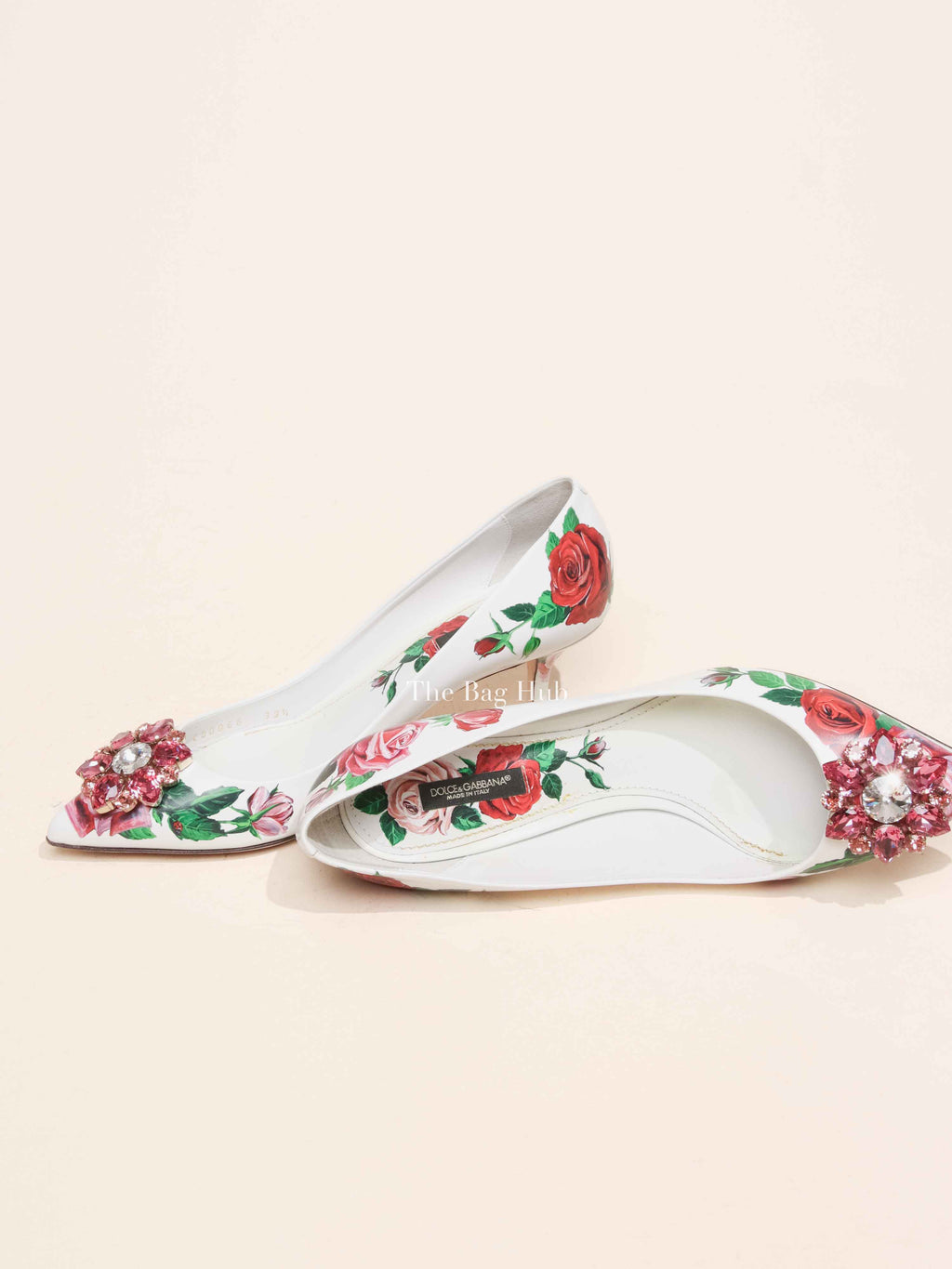 Dolce & Gabbana White Leather Jeweled Floral Print Pointed Toe 65mm Pumps Size 39.5