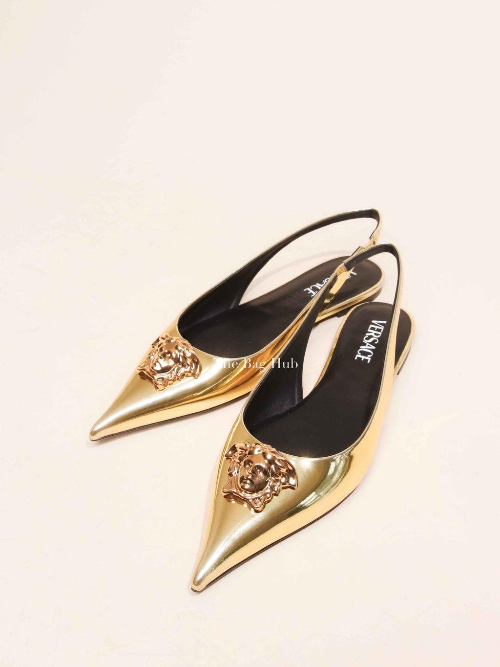Versace Gold Patent Leather Medusa Slingback Flats Size 40