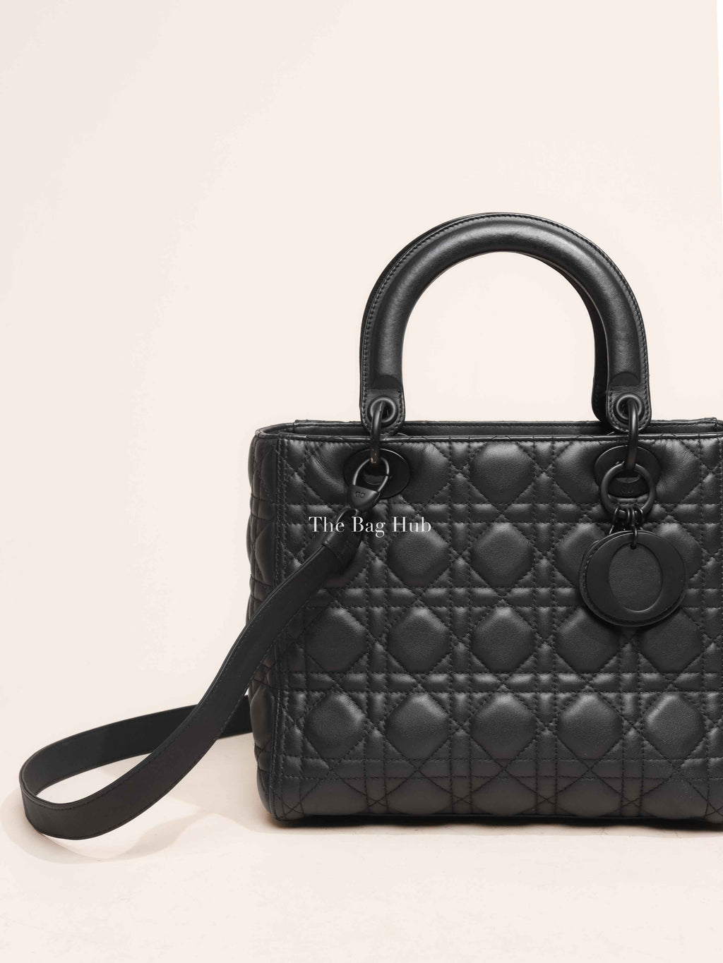 Dior Matte Black Lambskin Lady Dior Medium Bag