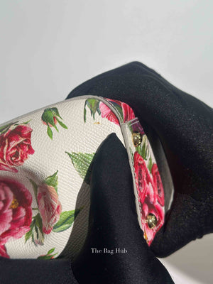 Dolce & Gabbana White Floral Leather Sicily Top Handle Medium Shoulder Bag