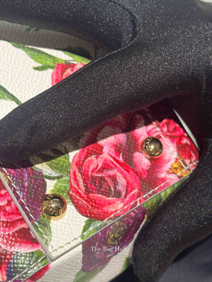 Dolce & Gabbana White Floral Leather Sicily Top Handle Medium Shoulder Bag