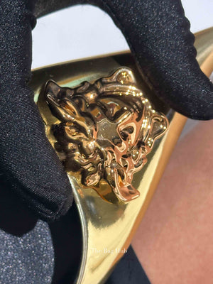 Versace Gold Patent Leather Medusa Slingback Flats Size 40
