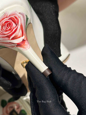 Dolce & Gabbana White Leather Jeweled Floral Print Pointed Toe 65mm Pumps Size 39.5