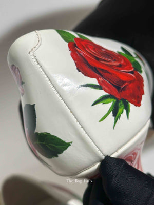 Dolce & Gabbana White Leather Jeweled Floral Print Pointed Toe 65mm Pumps Size 39.5