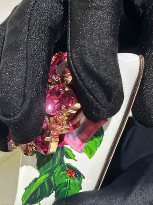 Dolce & Gabbana White Leather Jeweled Floral Print Pointed Toe 65mm Pumps Size 39.5