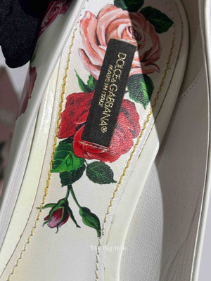 Dolce & Gabbana White Leather Jeweled Floral Print Pointed Toe 65mm Pumps Size 39.5