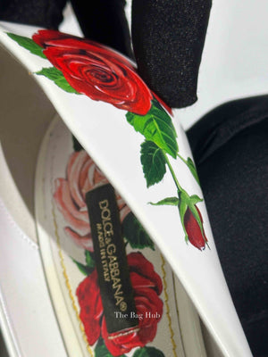 Dolce & Gabbana White Leather Jeweled Floral Print Pointed Toe 65mm Pumps Size 39.5