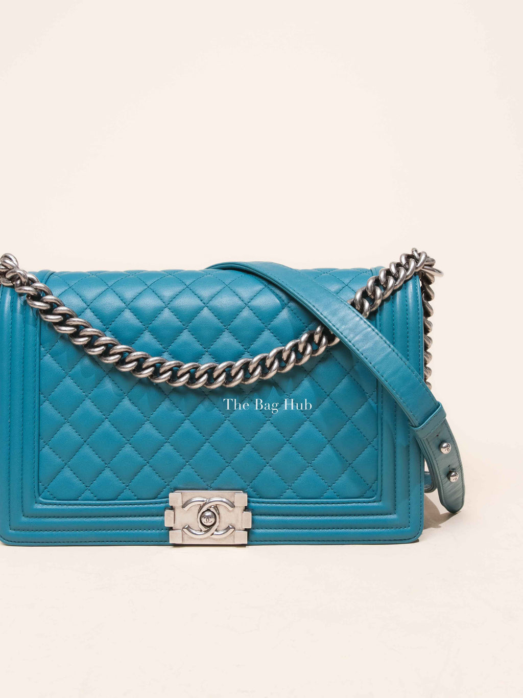 Chanel Teal Lambskin Quilted Le Boy Large Bag