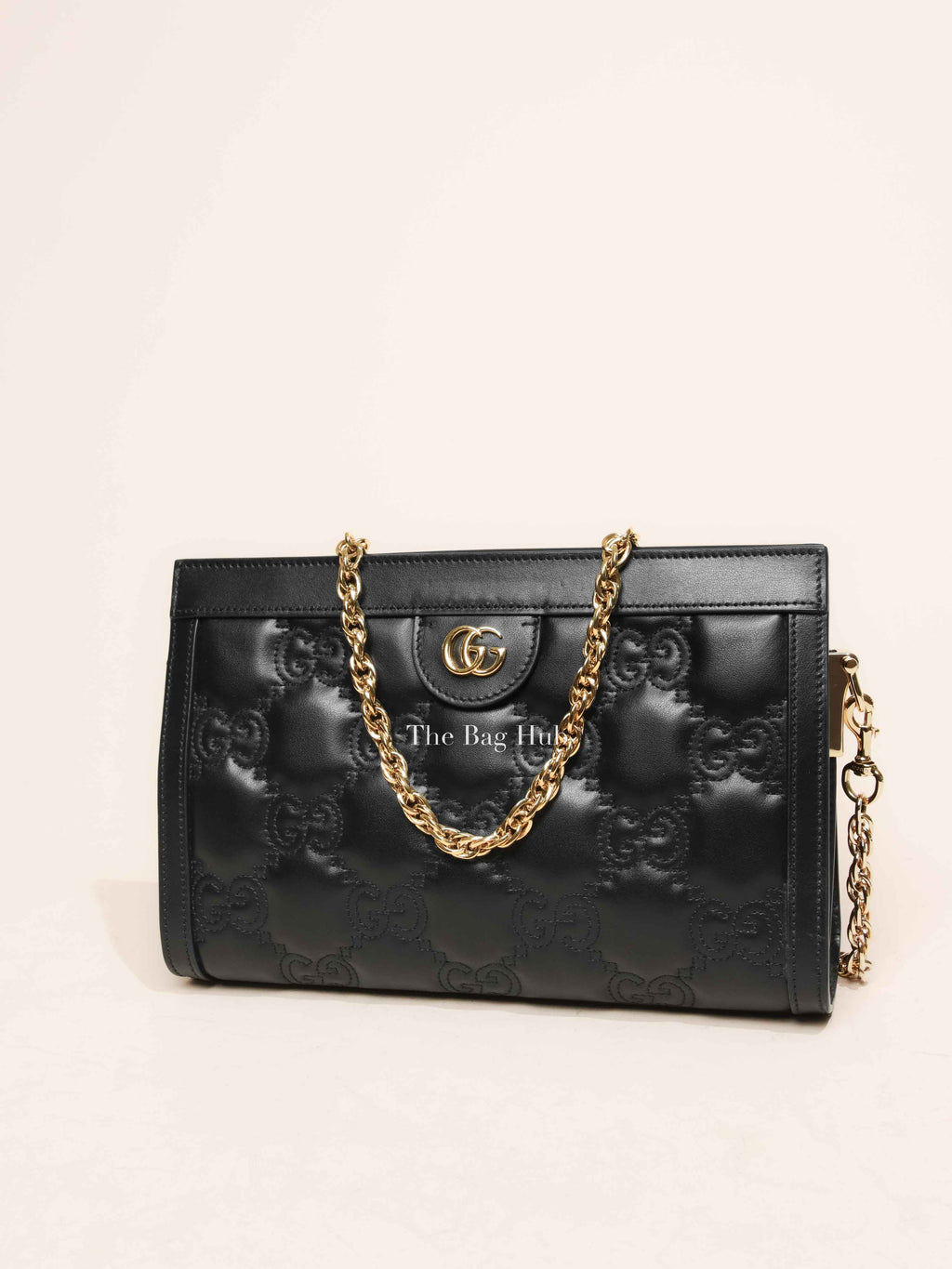 Gucci Black GG Matelesse Leather Slim Chain Small Clutch Bag