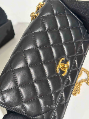 Chanel Black Lambskin Quilted Pillow Crush Wallet On Chain