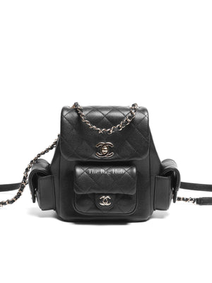 Chanel Black Shiny Caviar Quilted Small Cargo Duma Backpack