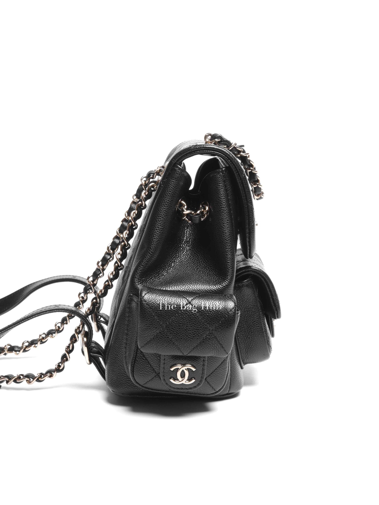 Chanel Black Shiny Caviar Quilted Small Cargo Duma Backpack